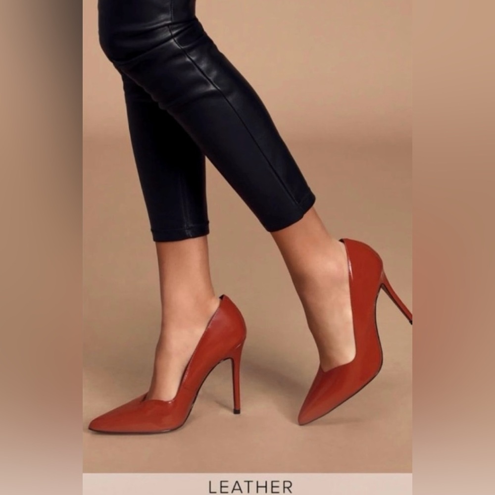 NIB Lulu’s Lynda Red Genuine Patent Leather Pointed Toe Pumps 6.5